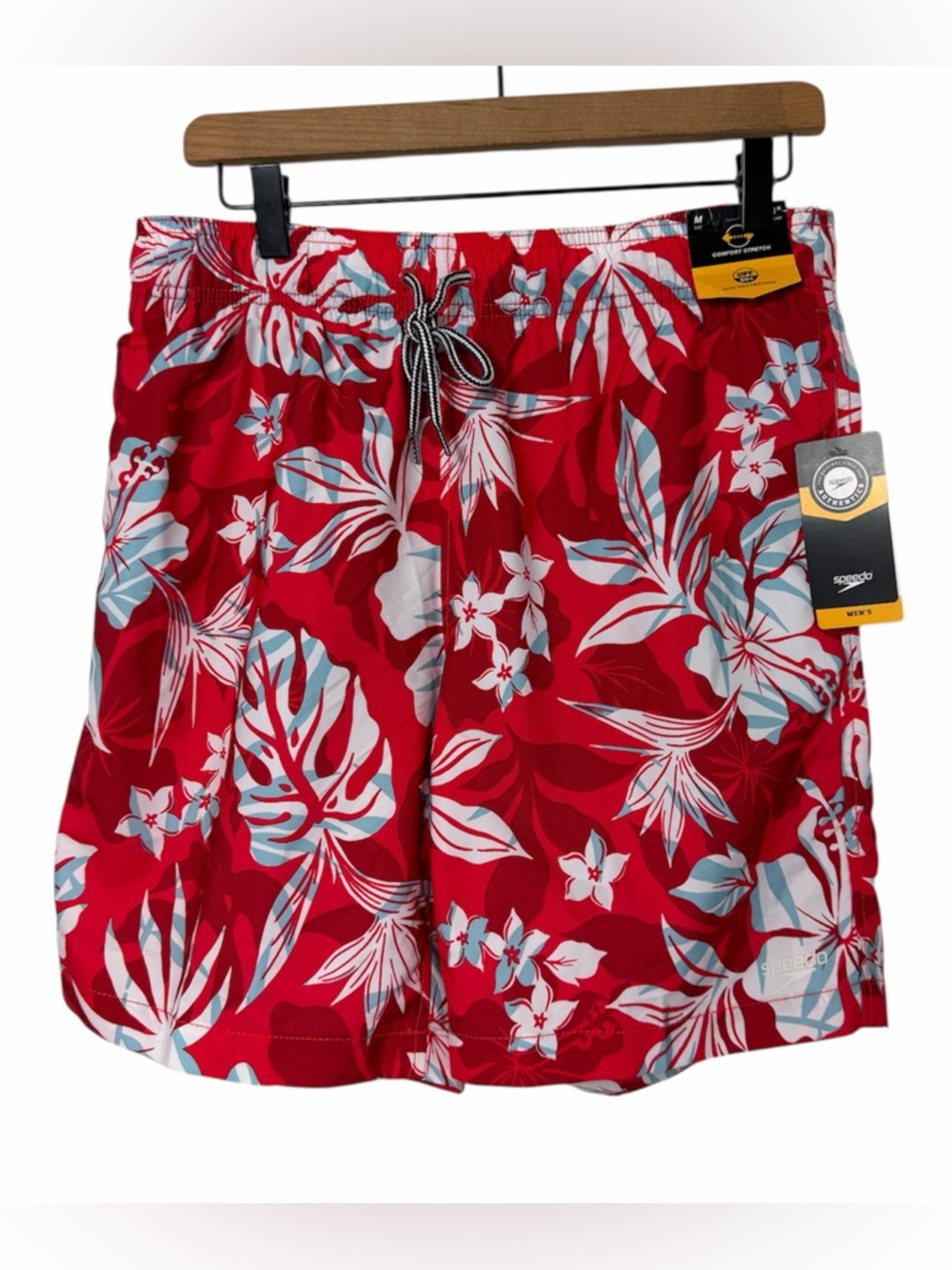 Speedo UPF 50+ Red Floral Swim Shorts Women's Medium Athletic Swim Bottoms
